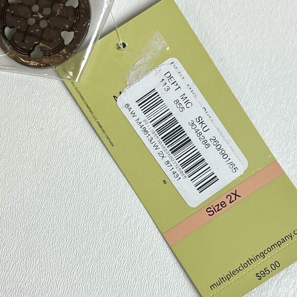 Long Blazer Jacket Multiples Top Brown Cream Teal Paisley NWT Plus Sz 2X - Picture 11 of 12